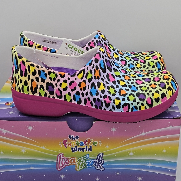 NEW Lisa Frank × CROCS nonmarking, slip resistant cheetah print  clogs size 7 - Picture 14 of 15